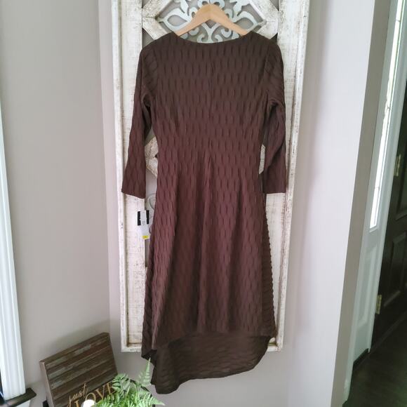 Signature Robbie Bee Long Sleeve Asymmetric Ruched Knit Midi A-Line Dress Brown - Picture 6 of 6
